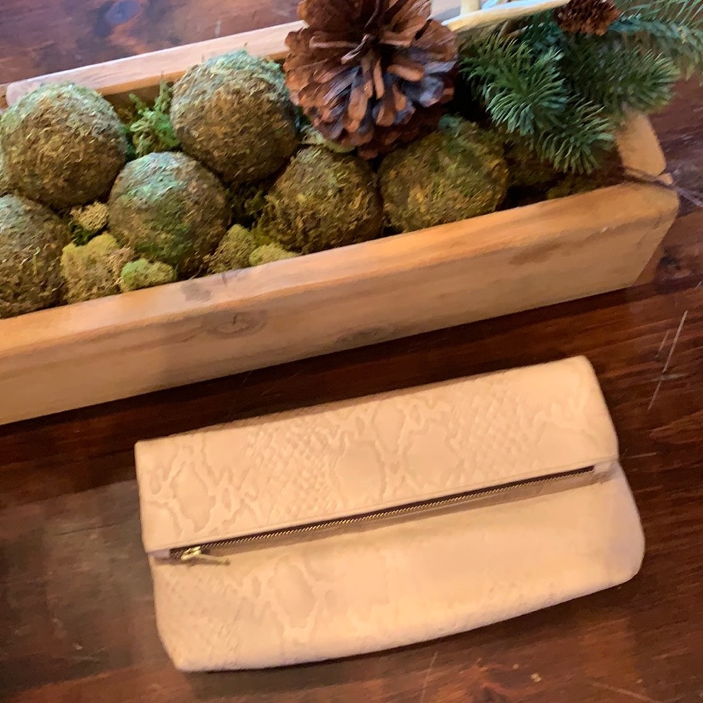 Beige/ Nude Snakeskin Embossed Clutch